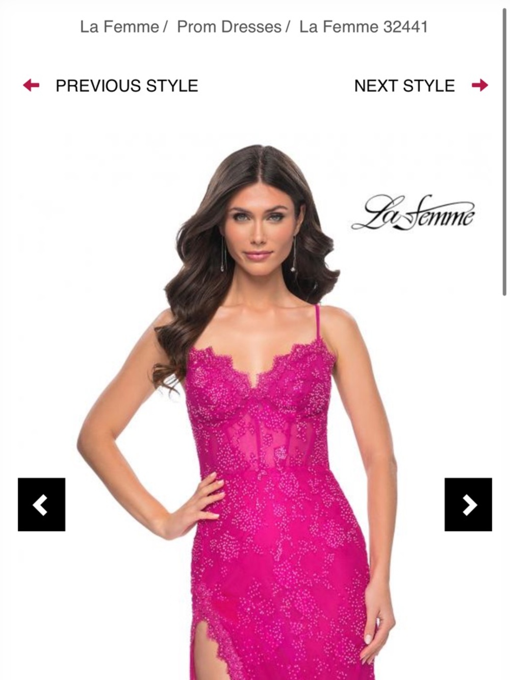 La Femme Fuchsia Beaded Lace Spaghetti Strap Evening Dress prom sequin